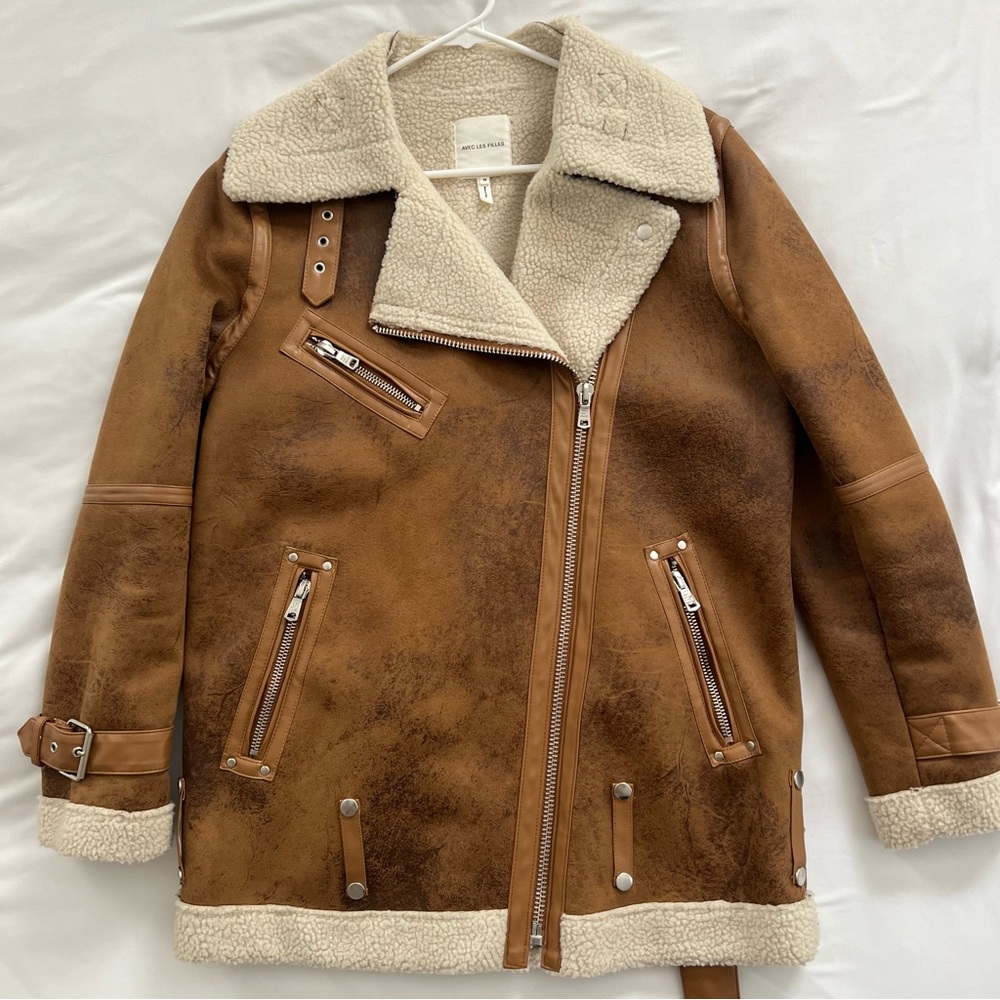 Avec Les Filles Brown Faux Shearling Jacket